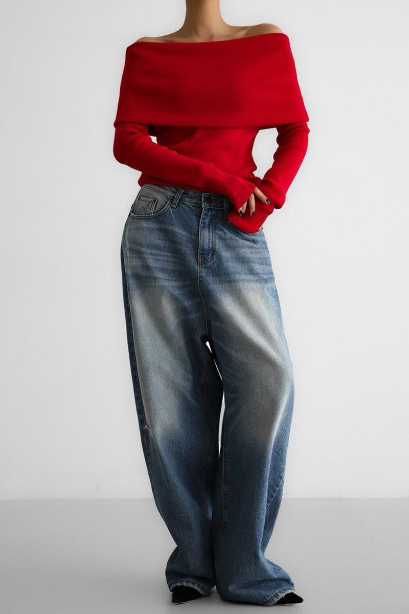 One Shoulder Fitted Knit Sweater