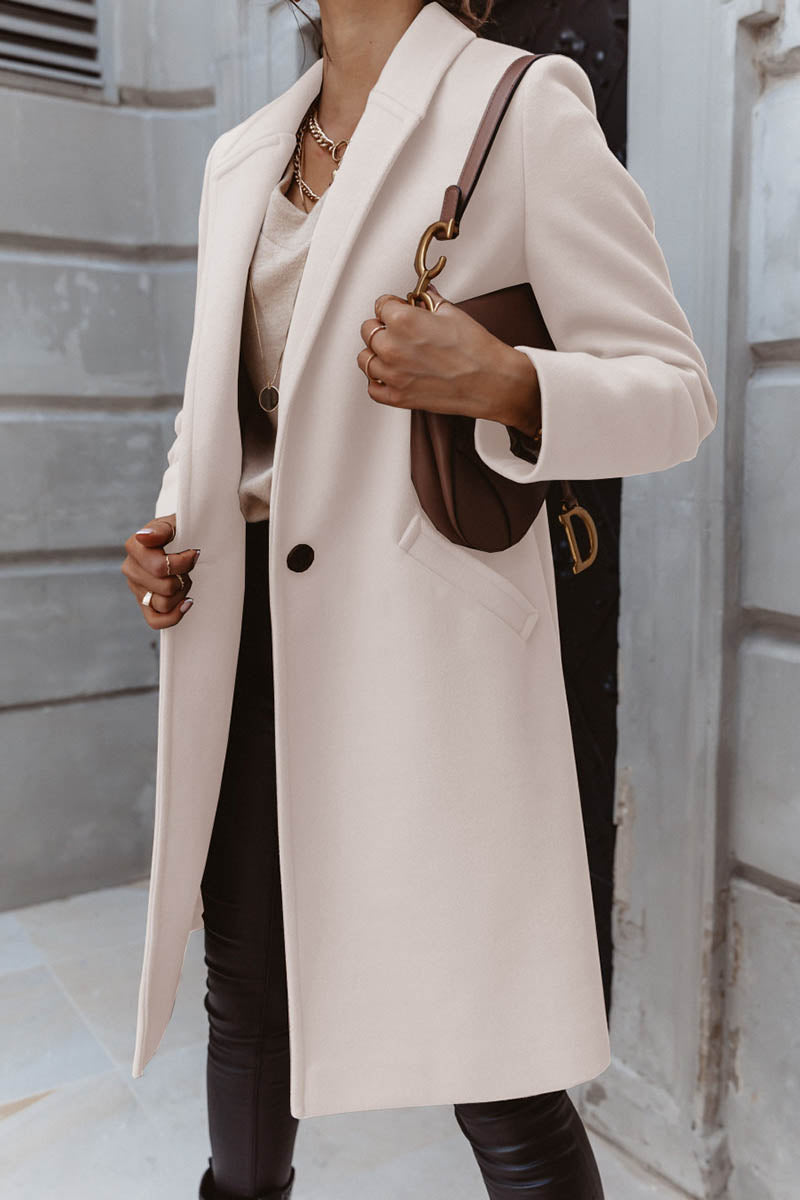 Solid Color Long Sleeve Single Breasted Coat With Pockets - Fashionpara