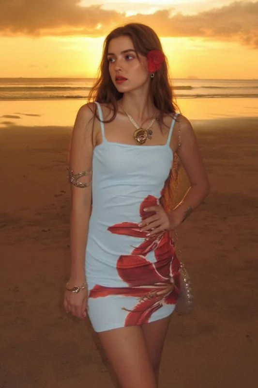 Floral Print Square Neck Spaghetti Strap Ruched Bodycon Mini Dress 4