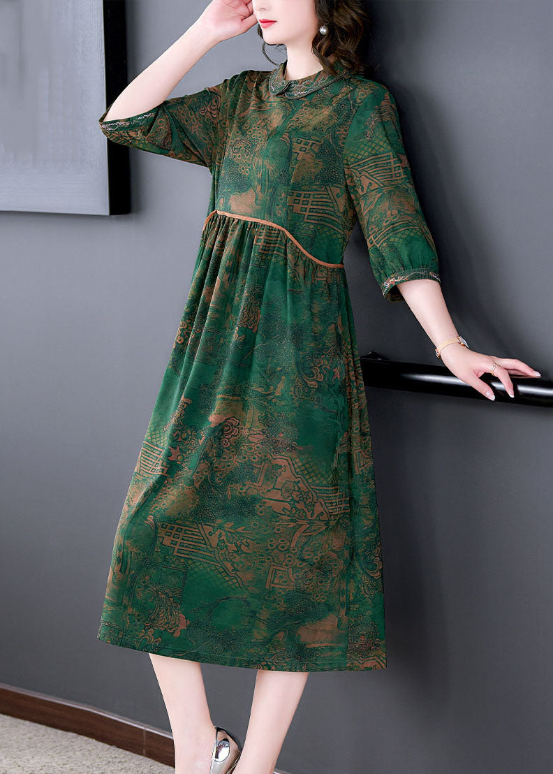Peter Pan Collar Empire Waist Landscape Print Midi Dress - View 3