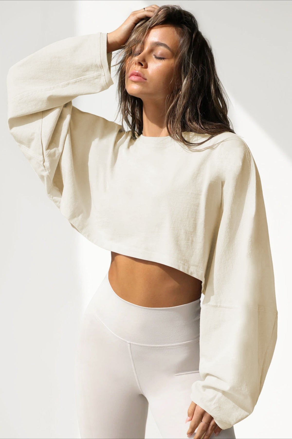 Boxy Crop Crew Neck Sweatshirt