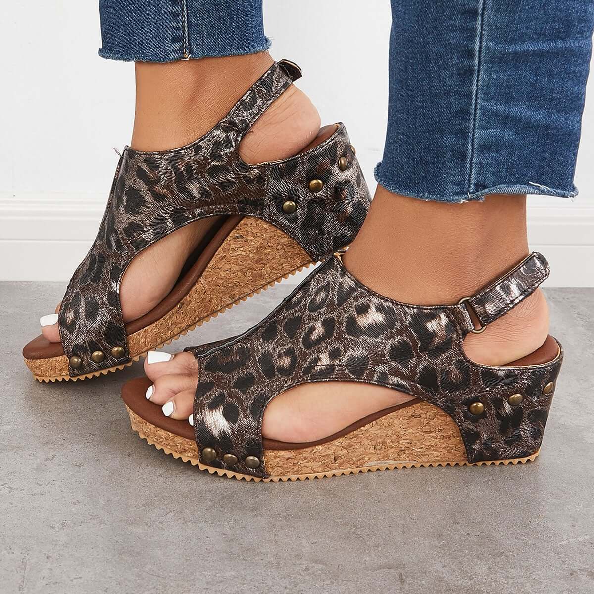 Cork Platform Wedges Slingback Ankle Buckle Strap Sandals