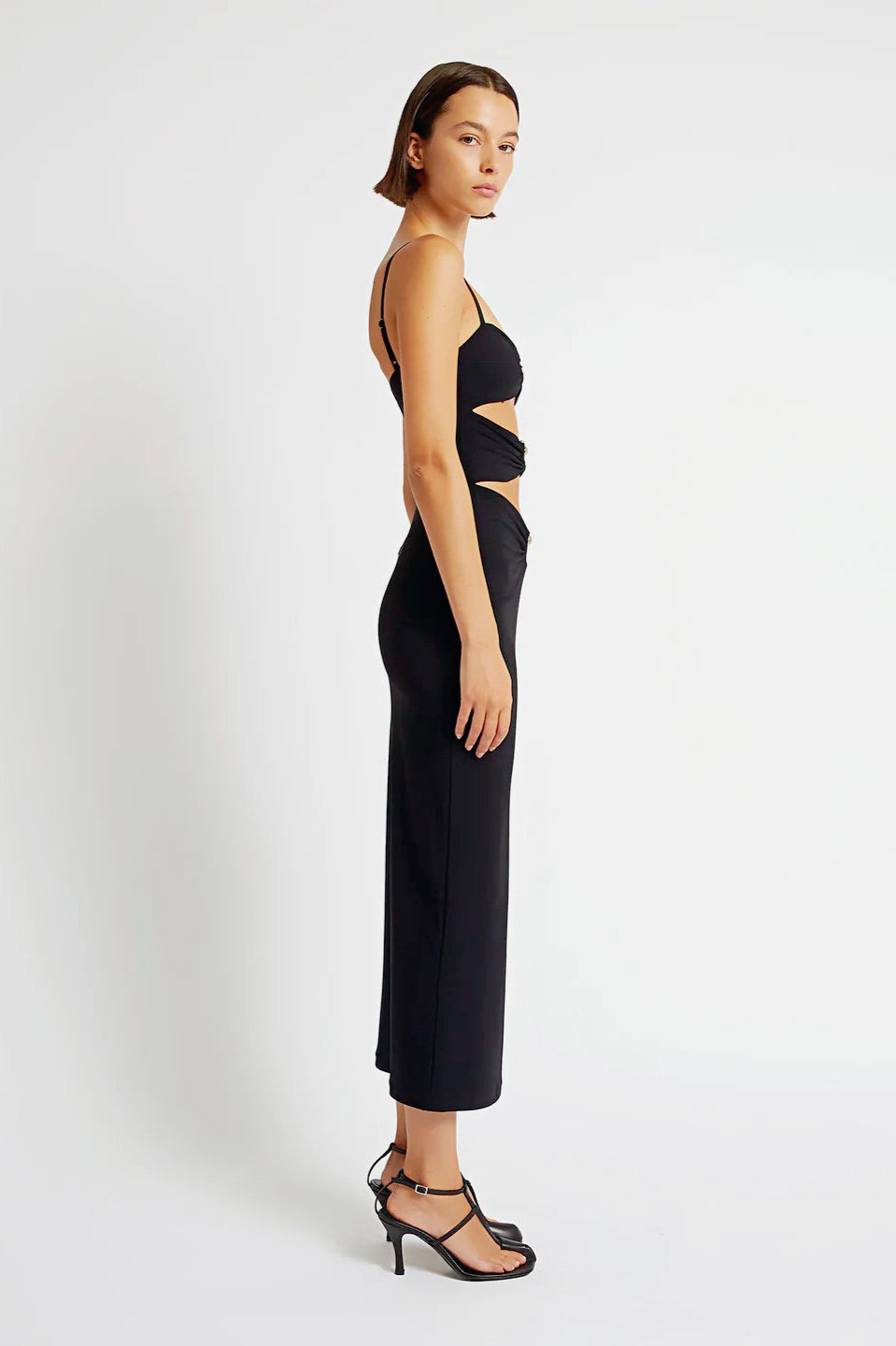 Spaghetti Strap Cut-Out Embellished Bodycon Maxi Dress