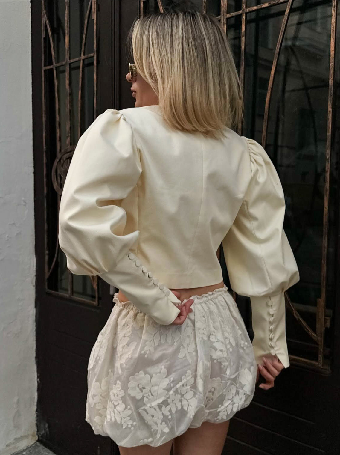 Stand Collar Puff Sleeve Blouse