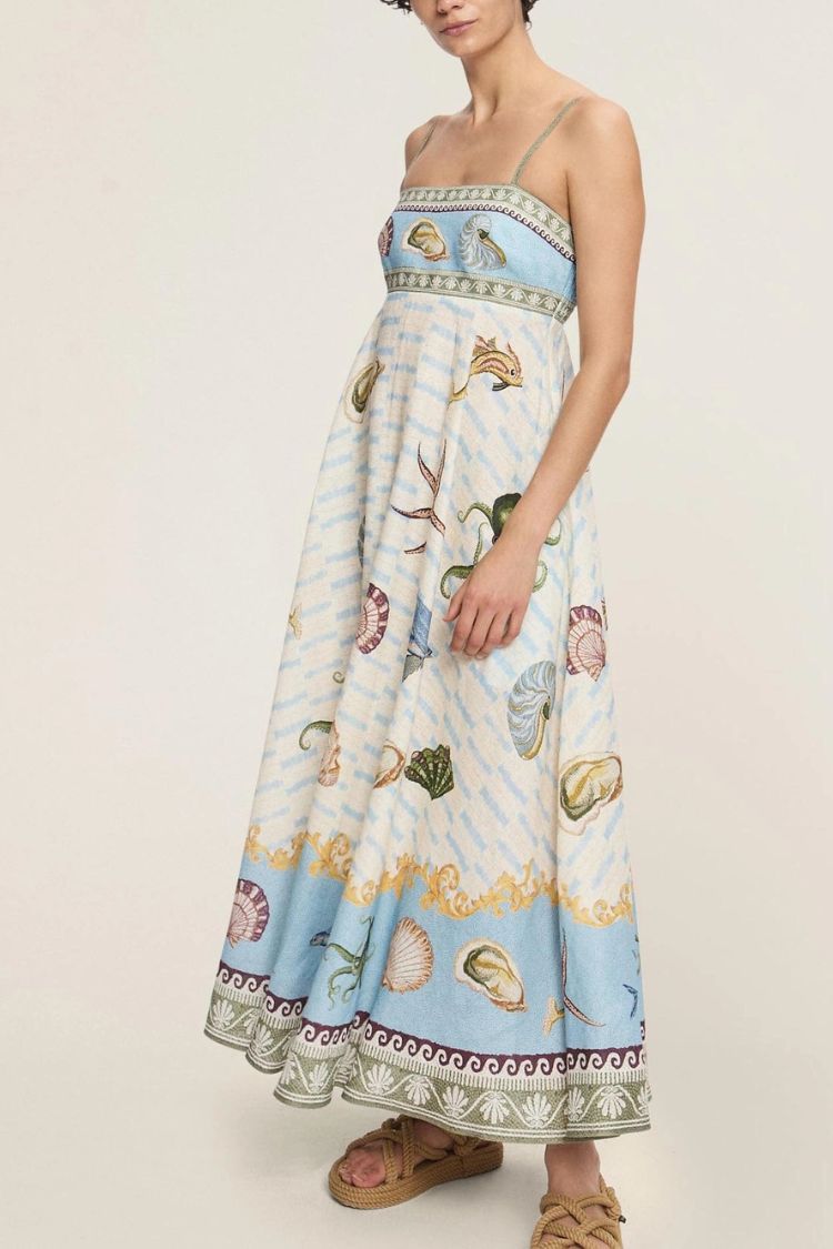 Unique Exquisite Deep Sea Floral Print Midi Dress - Fashionpara