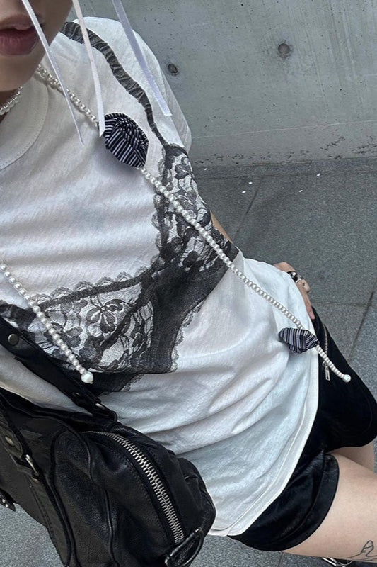 Graphic Lace Bralette Style T-Shirt