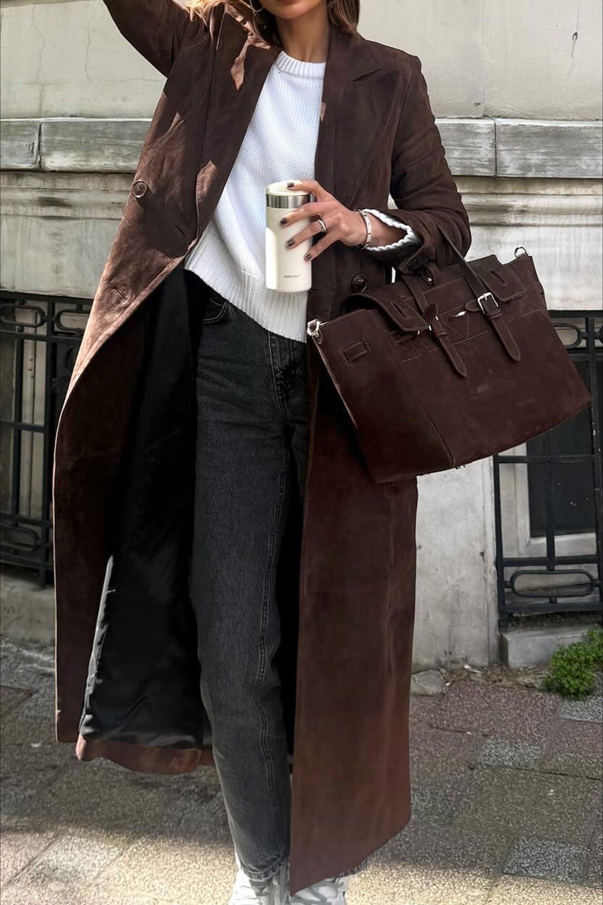 Retro Brown Belted Waist-Tie Overcoat for Timeless Elegance