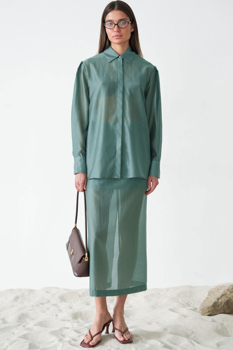 Vintage Collared Tencel Shirt Dress Two Piece Set