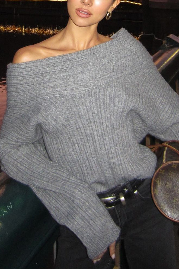 Lady Rin Casual Knitted Sweater with Unique Irregular Collar