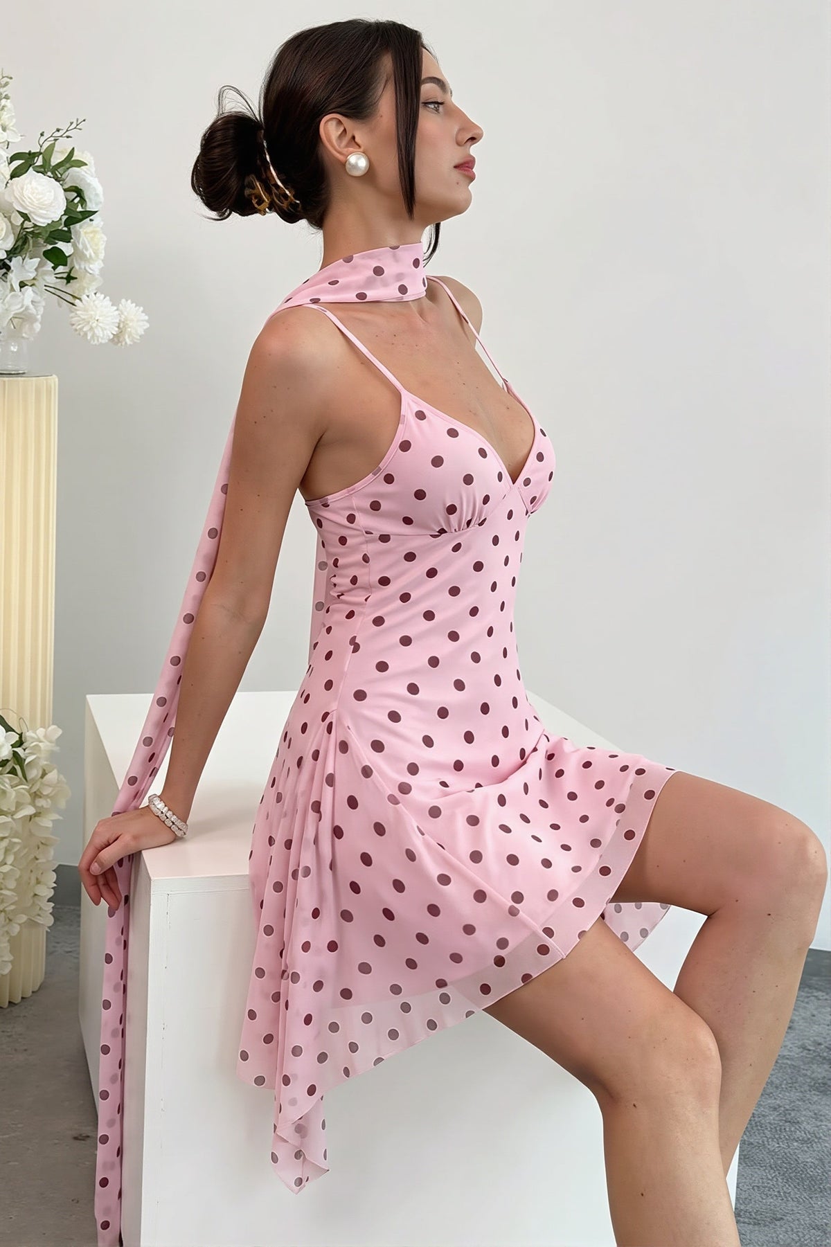 Lace V-Neck Handkerchief Hem Slip Mini Dress