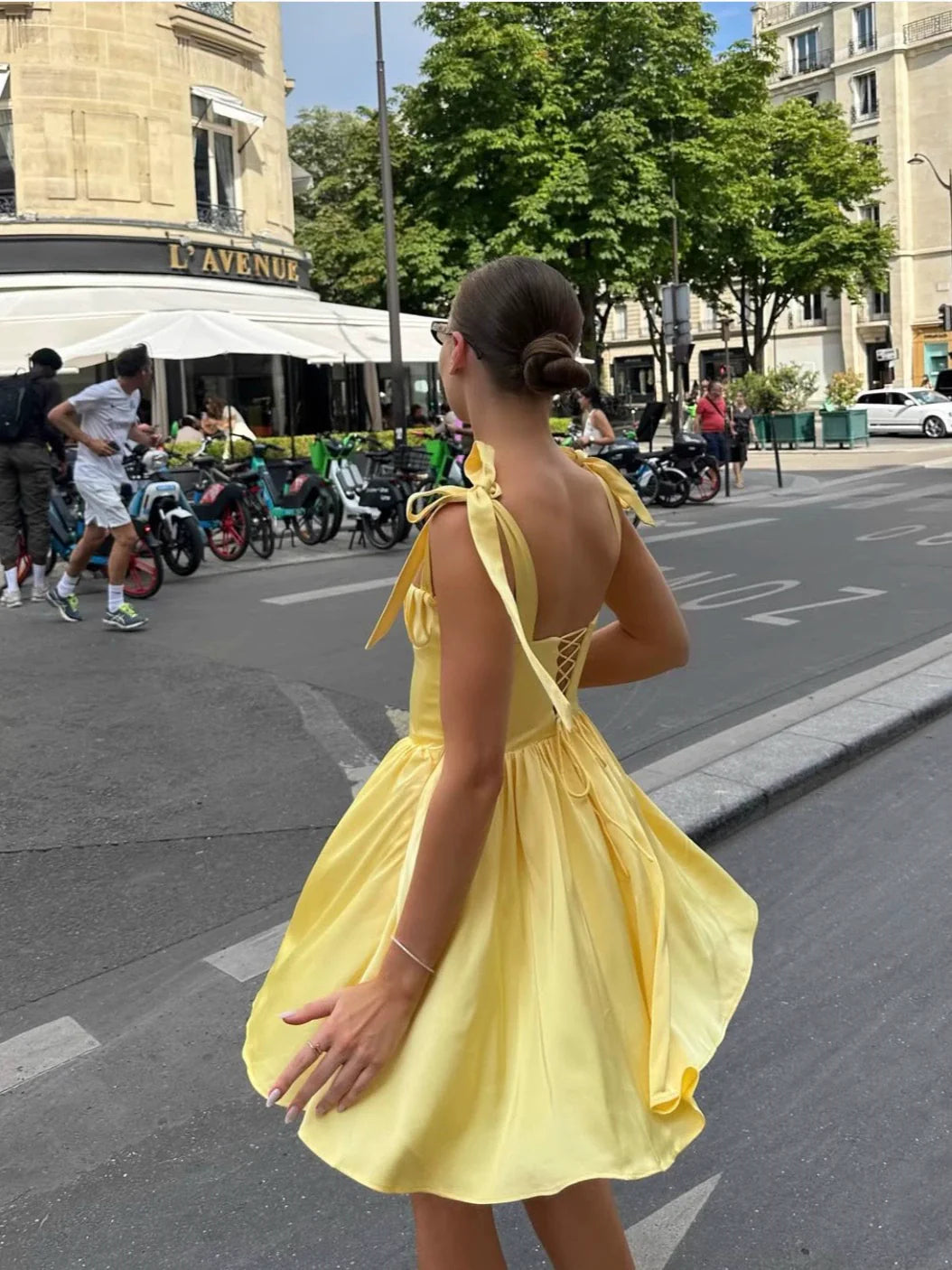 A Line Homecoming Dresses Yellow Bow Strap Prom Cocktail Party Gown - Fashionpara