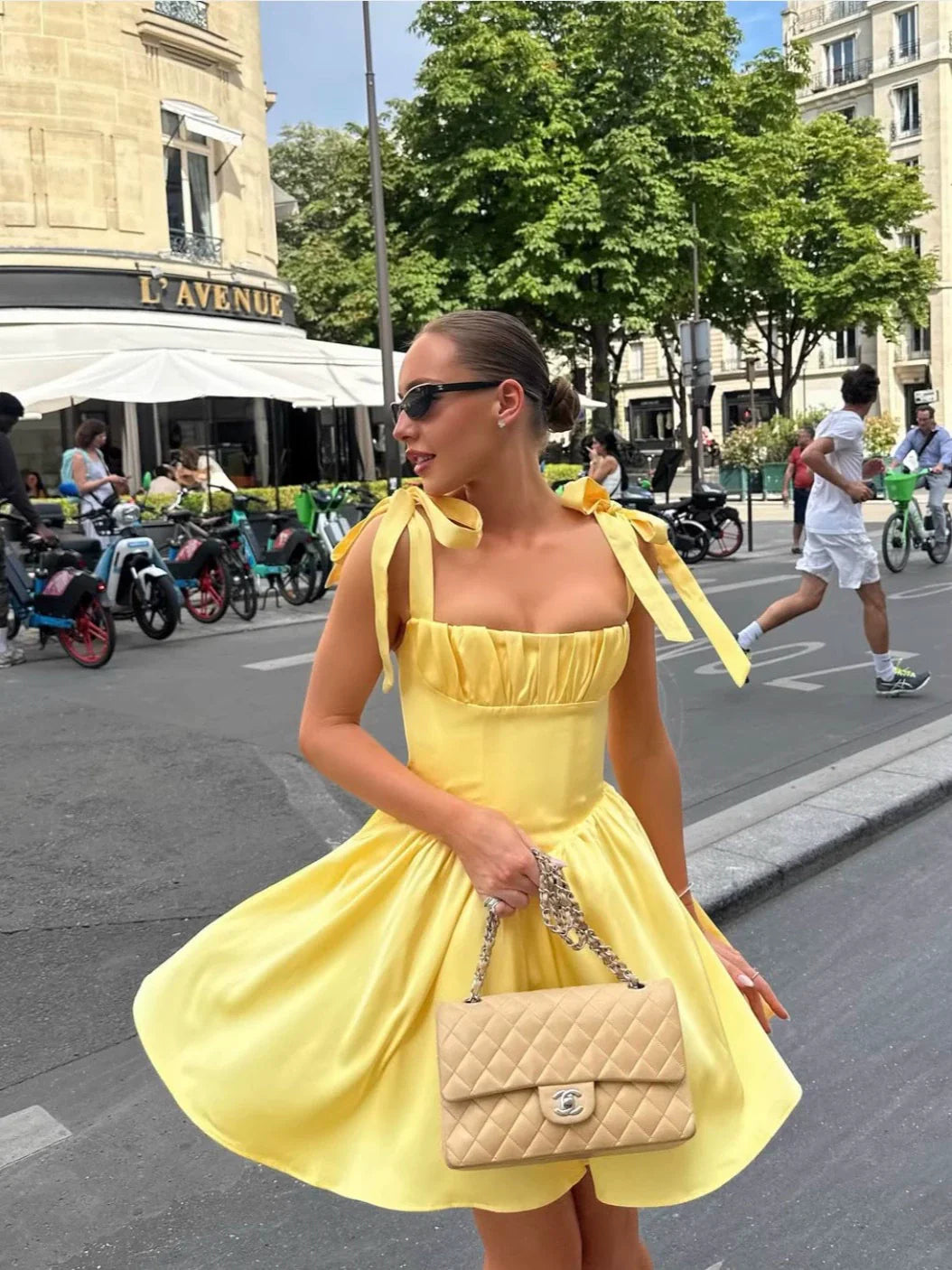 A Line Homecoming Dresses Yellow Bow Strap Prom Cocktail Party Gown - Fashionpara