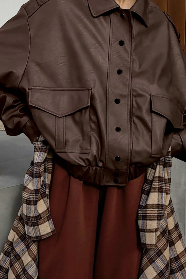 Oversized Long Sleeve Leather Jacket