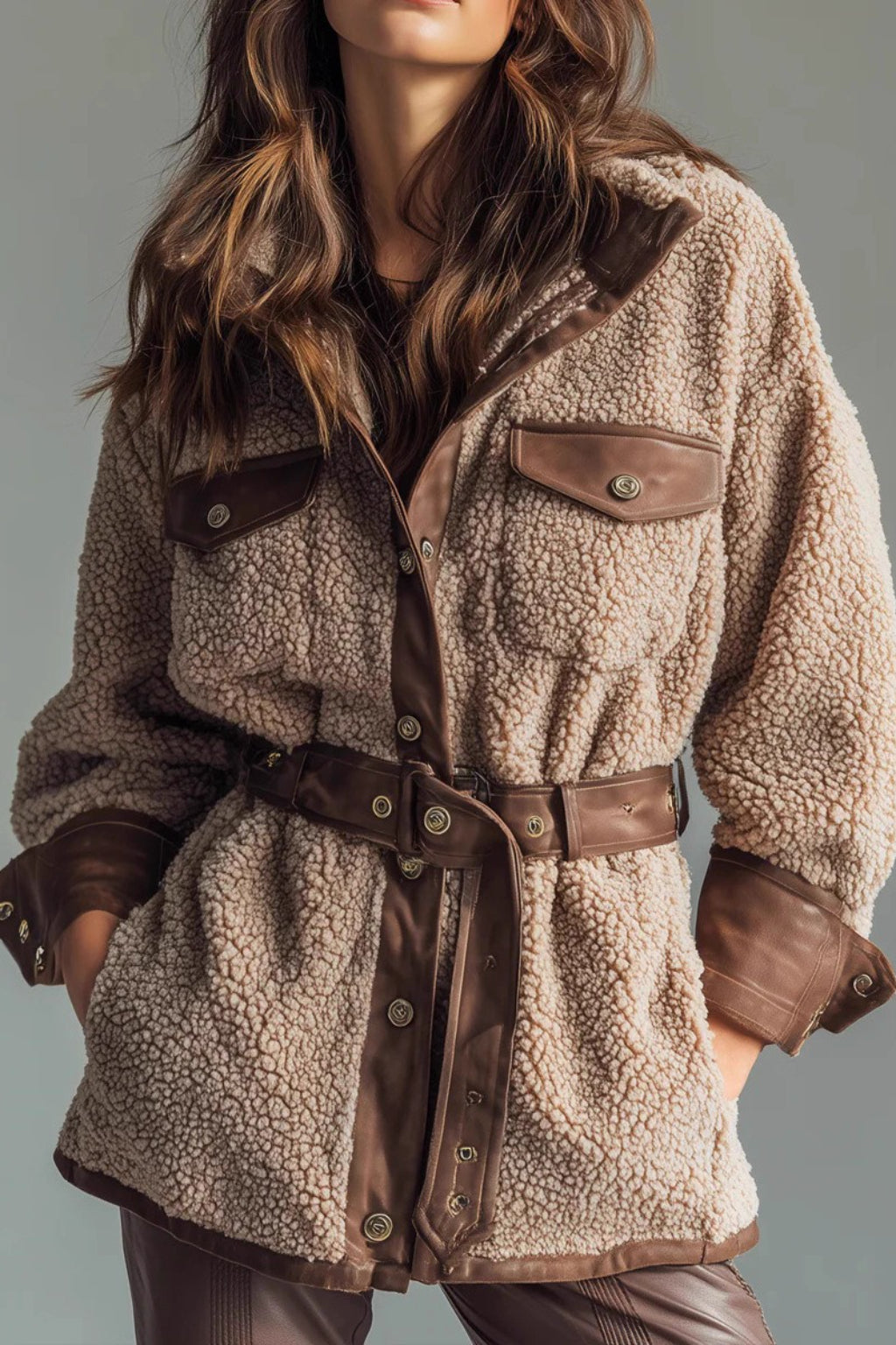 Vintage Fleece Belted Coat with Pocket Detail for Comfort