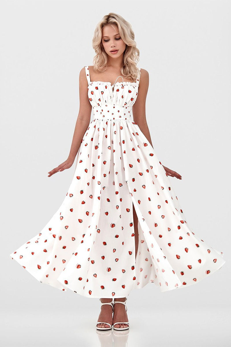 Lemon Print Off Shoulder Corset High Split Maxi Dress 14