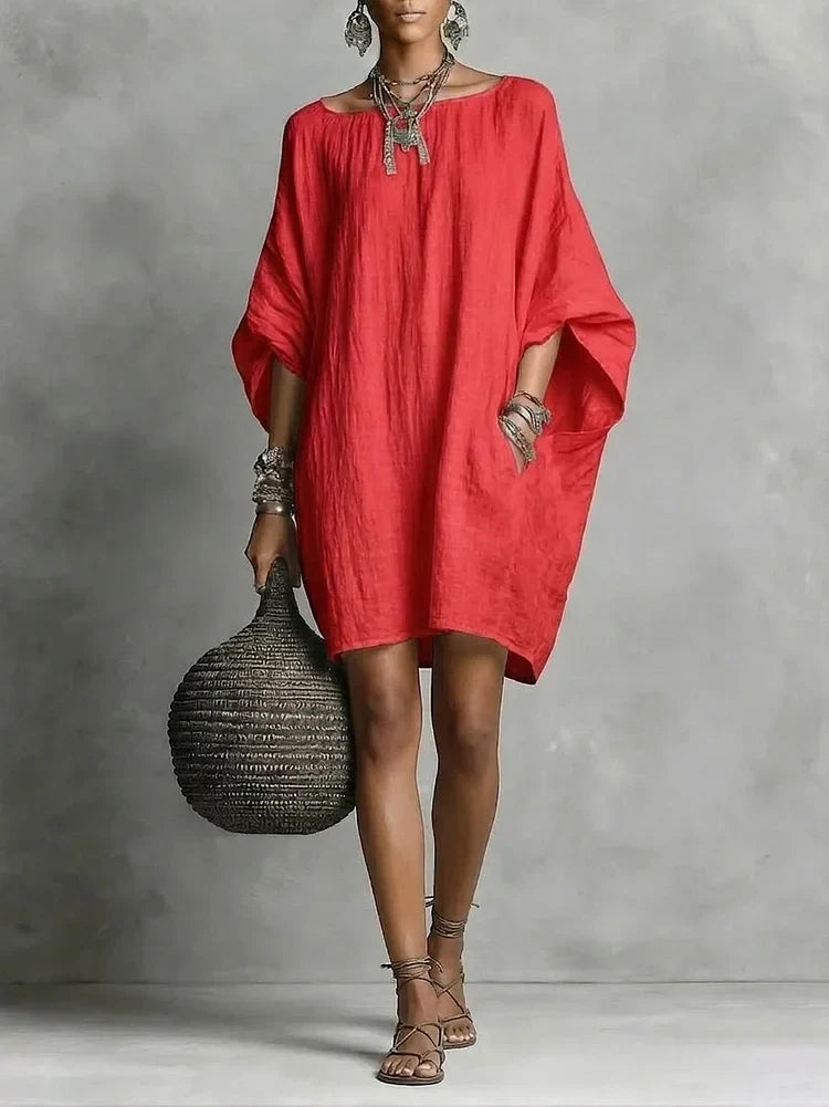 Round Neck Batwing Sleeve Oversized Mini Dress