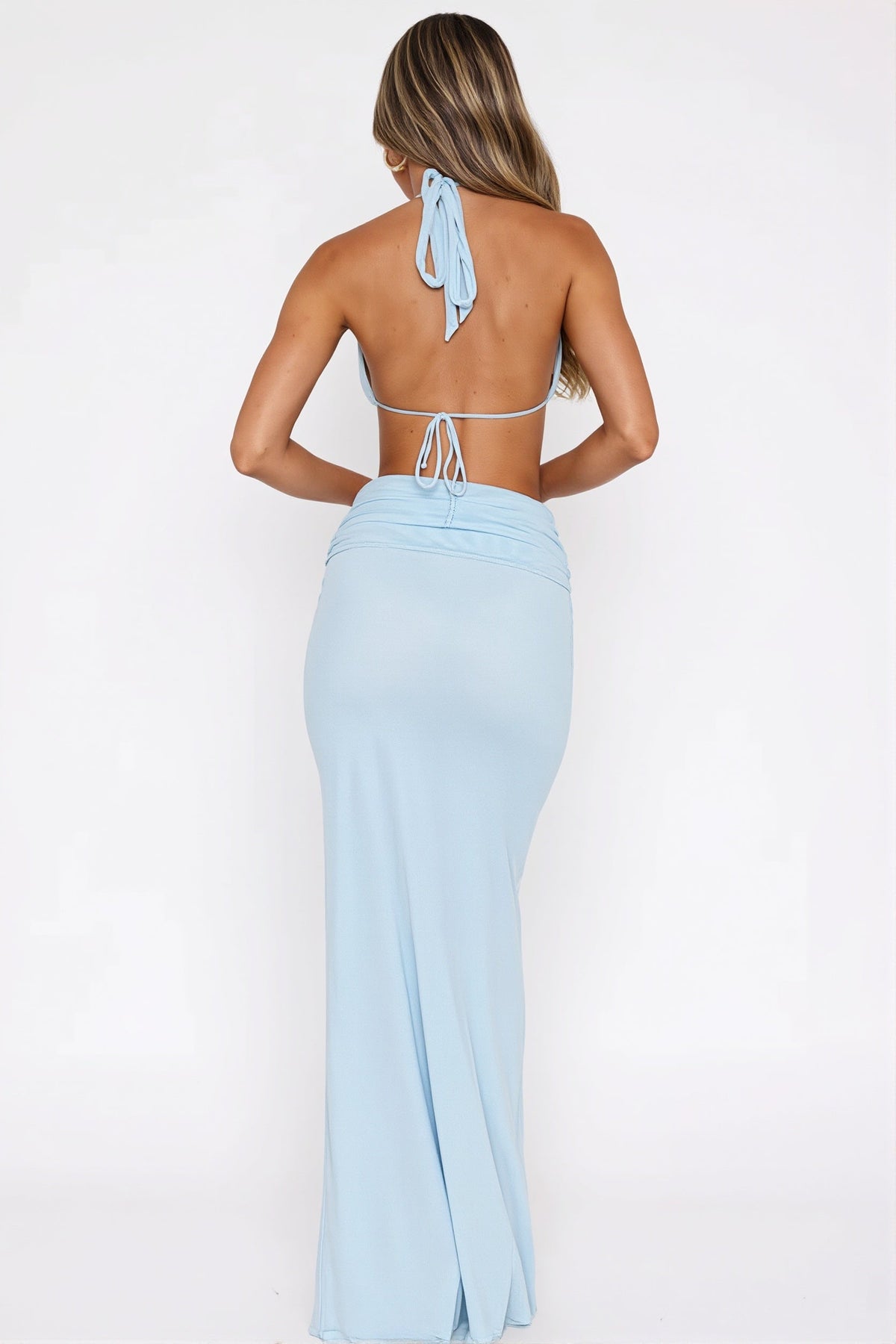 Halter Neck Plunge Cut Out Twist Front Maxi Gown