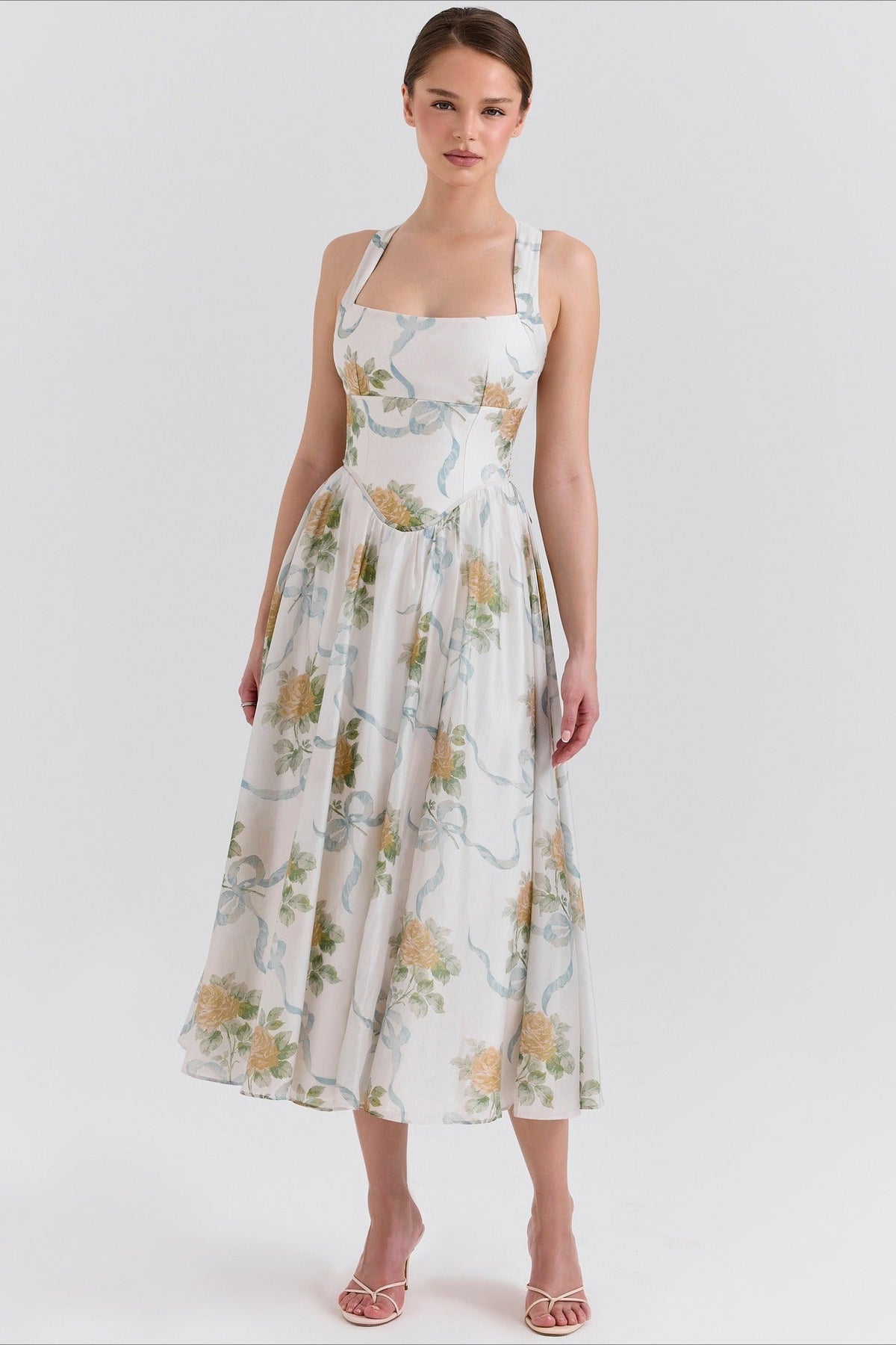 Printed Halter Slim Split Slip Dress