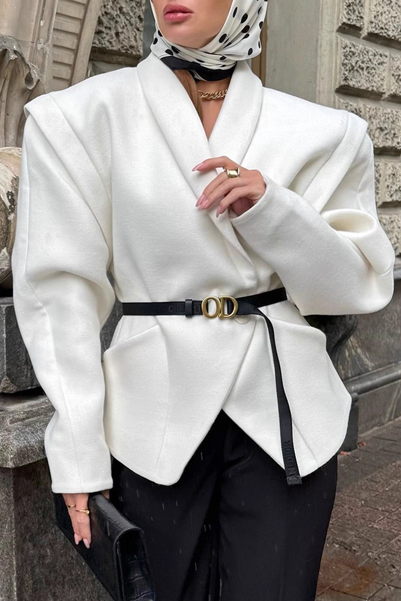 Thickened White Wool Collared Mid-Coat for Stylish Warmth