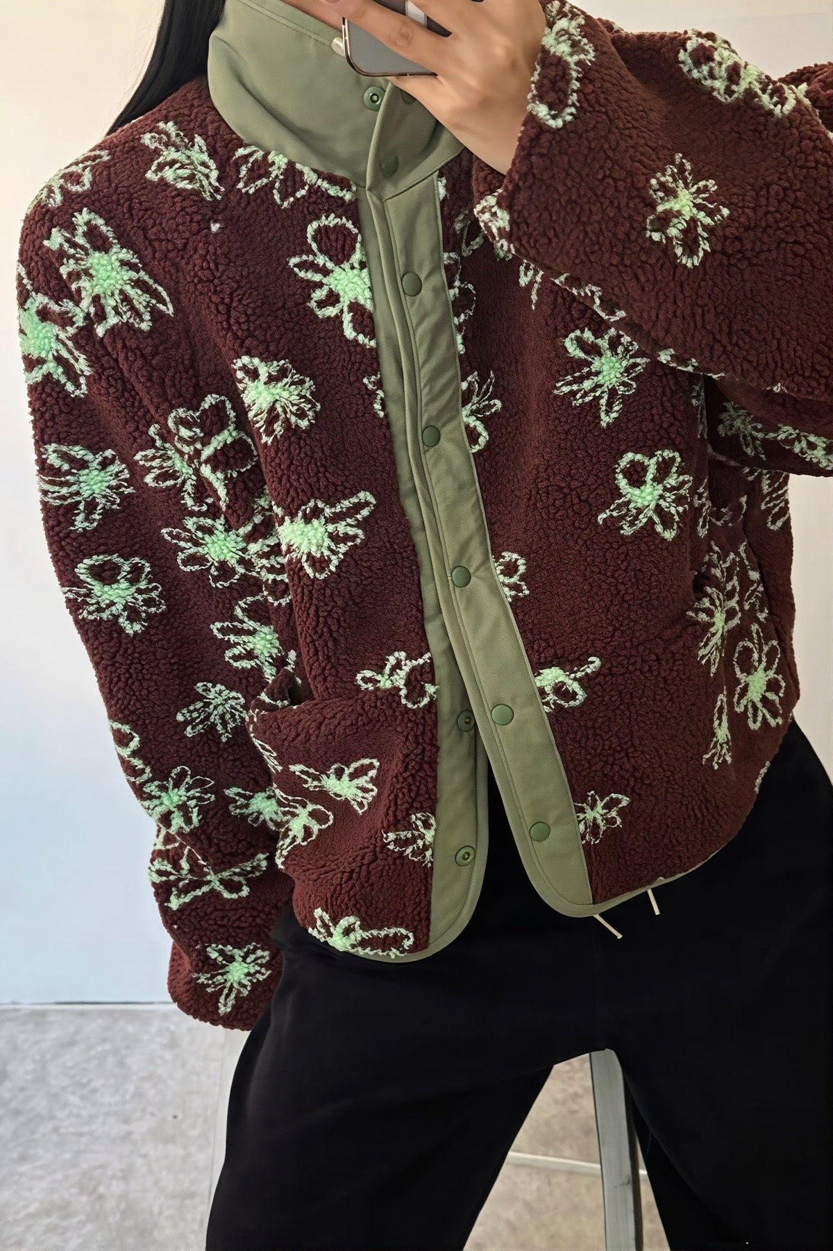 Reversible Floral Sherpa Fleece Coat