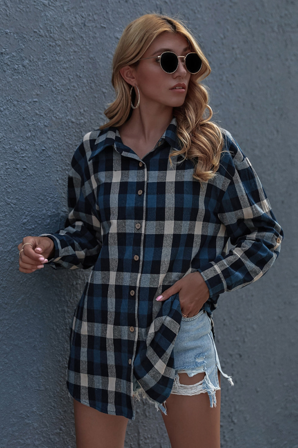 RadyRin Long Sleeve Plaid Cardigan for Effortless Style