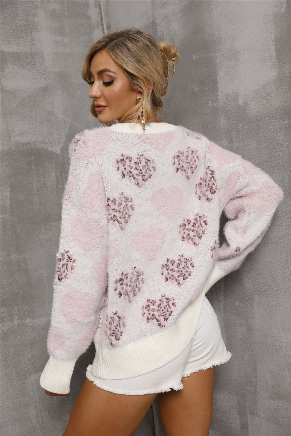 Plus Size Beading Love Pattern Sweater for Cozy Style