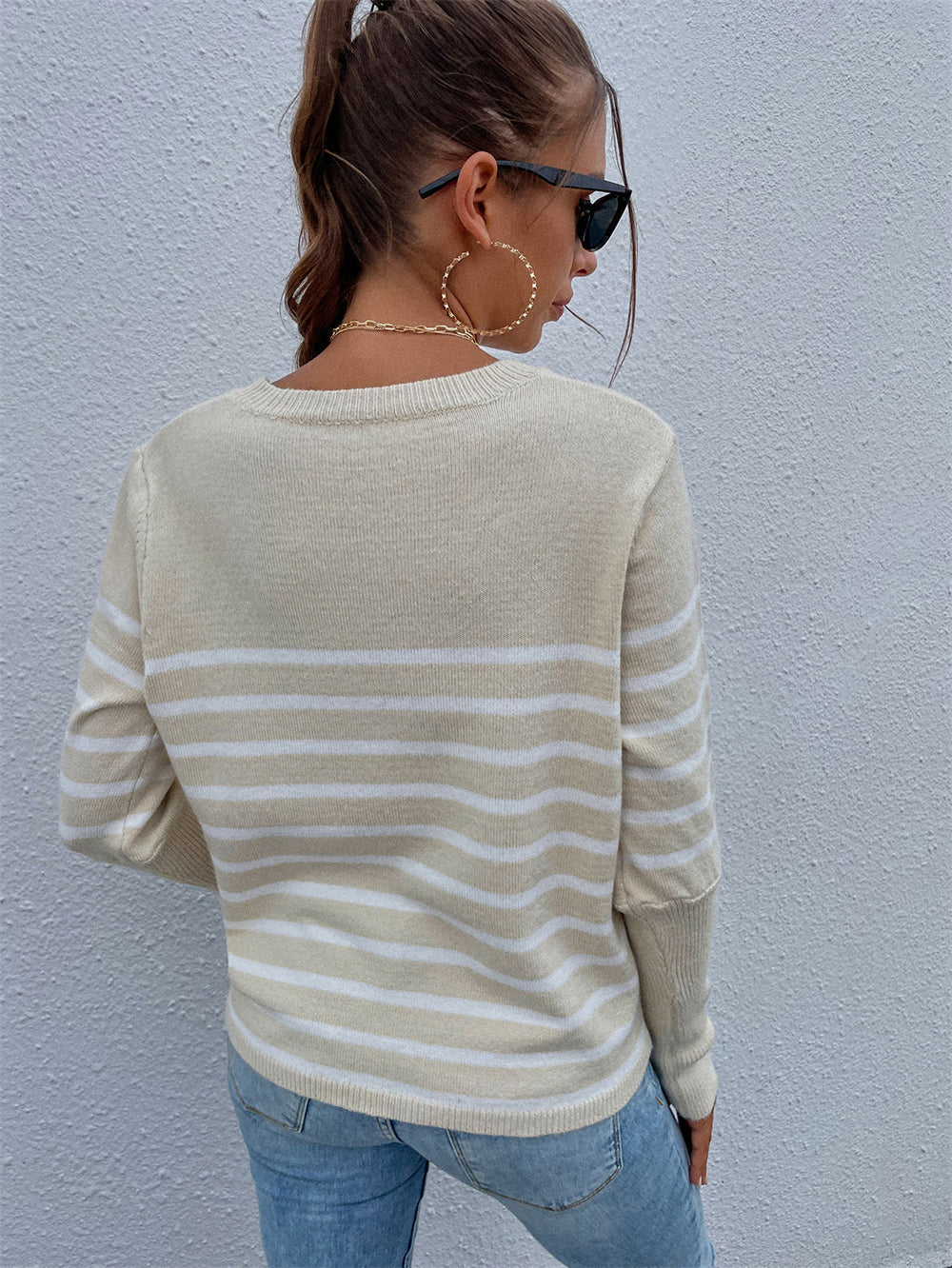 RadyRin Plus Size Button Striped Sweater for Everyday Style