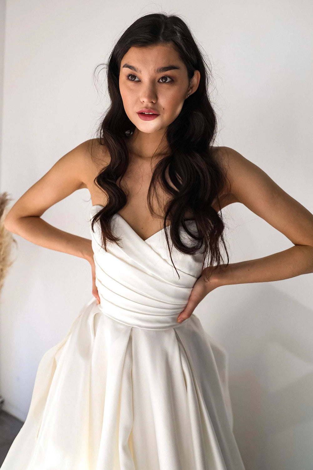 Elegant A Line Sweetheart White Long Bridal Dress with Sweep Train - Fashionpara