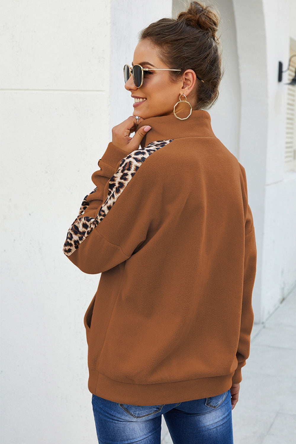 Long Sleeve Leopard Print Stitching Top