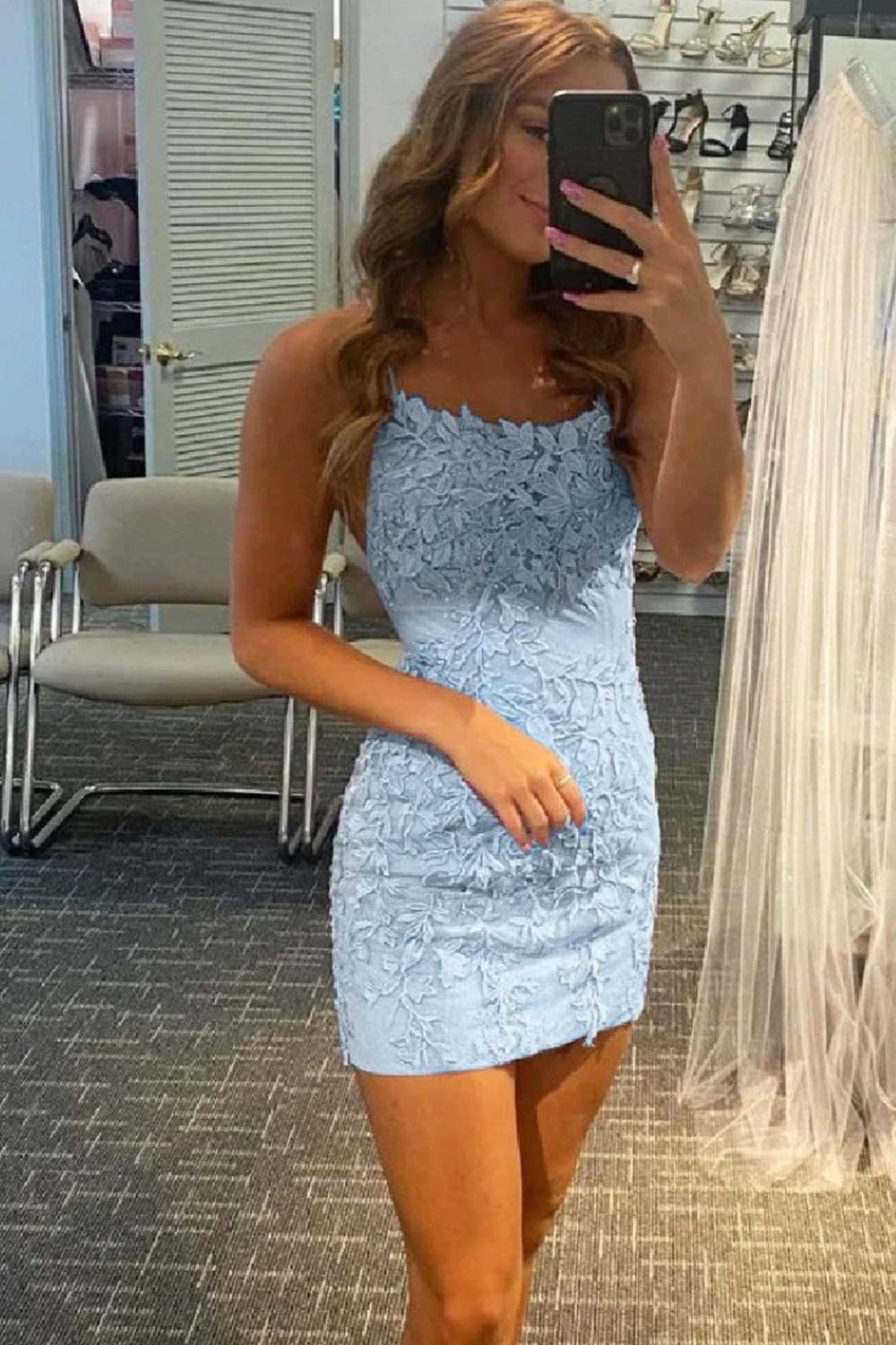 Bodycon Blue Homecoming Dress Lace Up Back Party Dress - Fashionpara