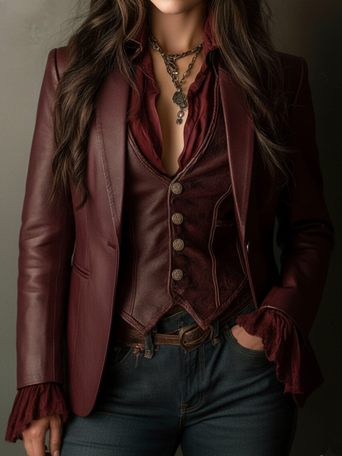 Single Button Faux Leather Cropped Blazer 2