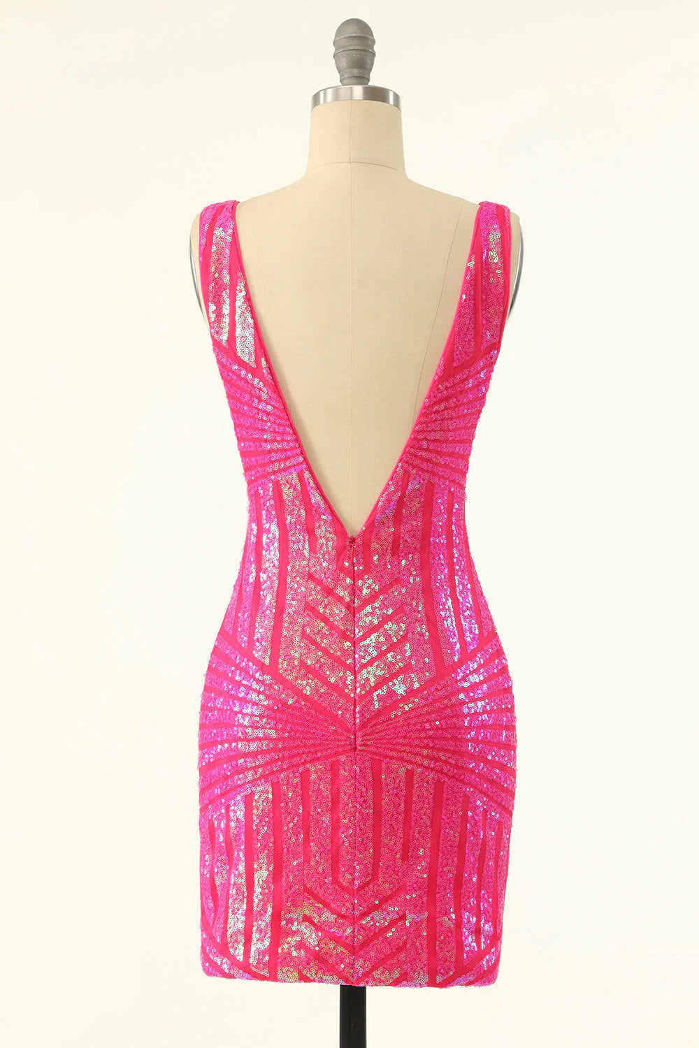 Sheath Sparkles V Neck Hot Pink Sequins Short Homecoming Dress - Fashionpara