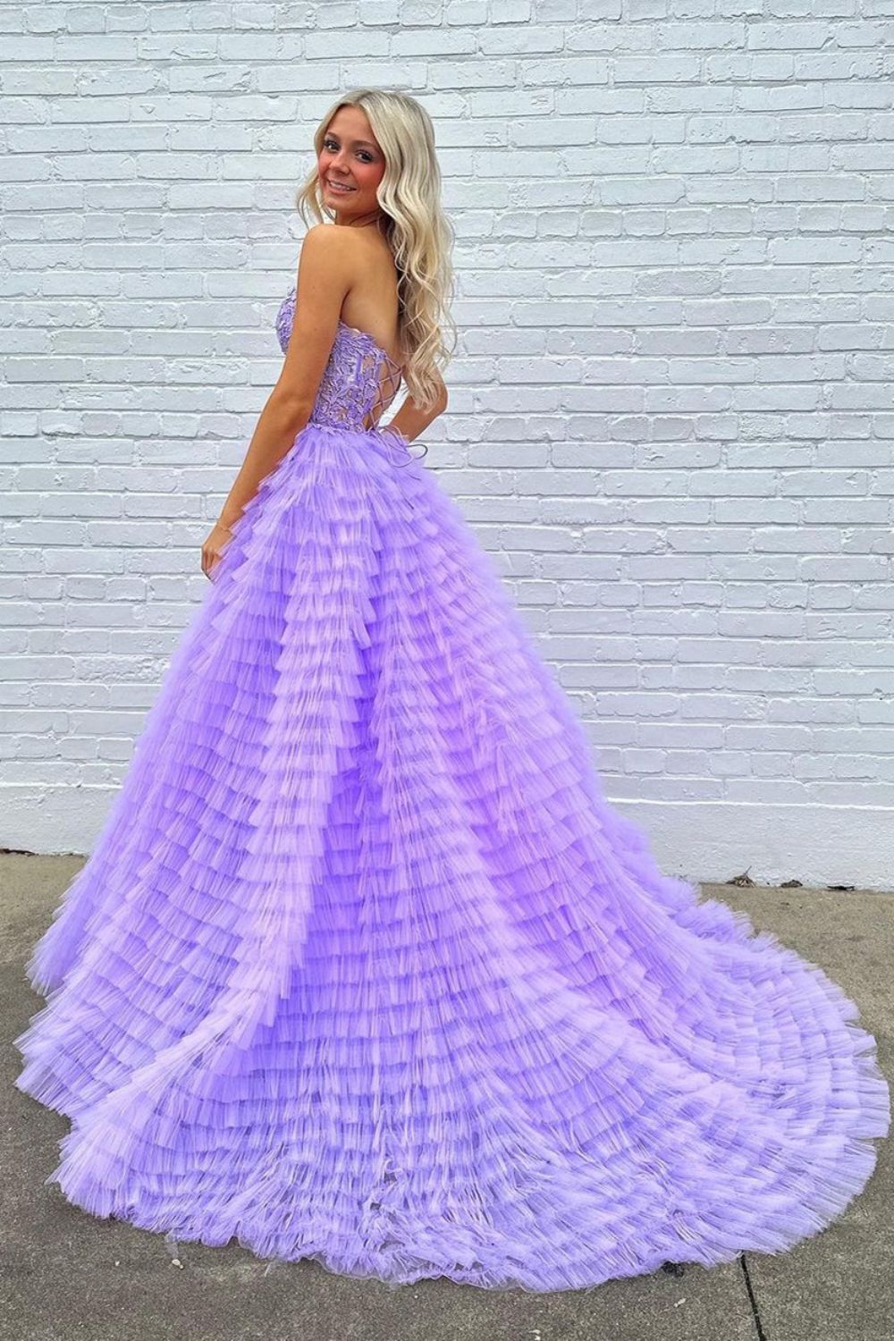 Trendy A Line Sweetheart Blue Corset Prom Dress with Appilques Ruffles