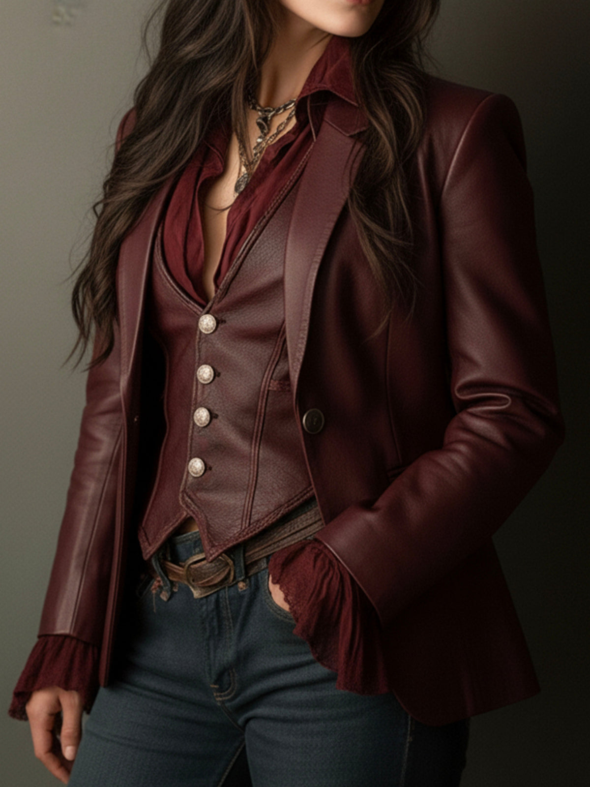 Single Button Faux Leather Cropped Blazer 3
