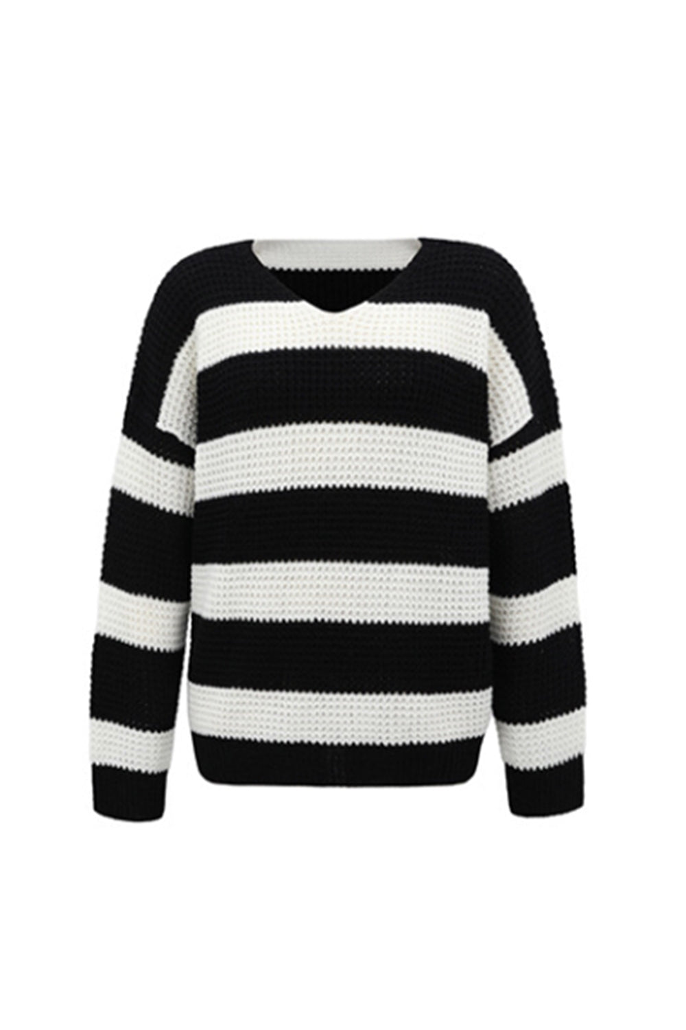 RadyRin V-Neck Striped Waffle Sweater for Stylish Comfort