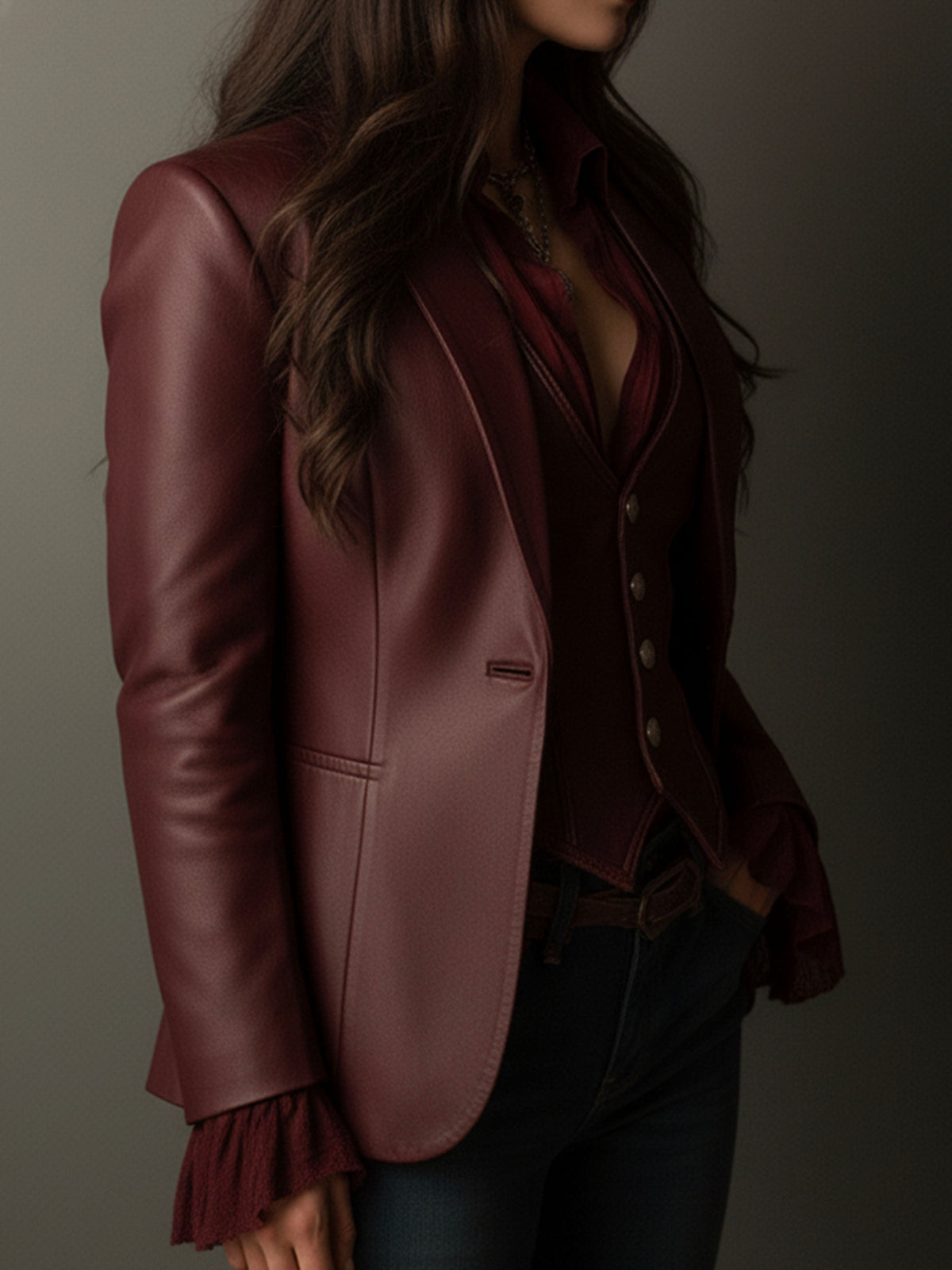 Single Button Faux Leather Cropped Blazer 4