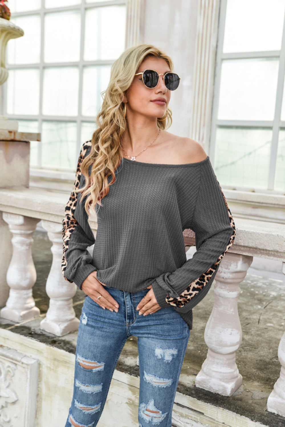 Leopard Print Patchwork Long Sleeve Top