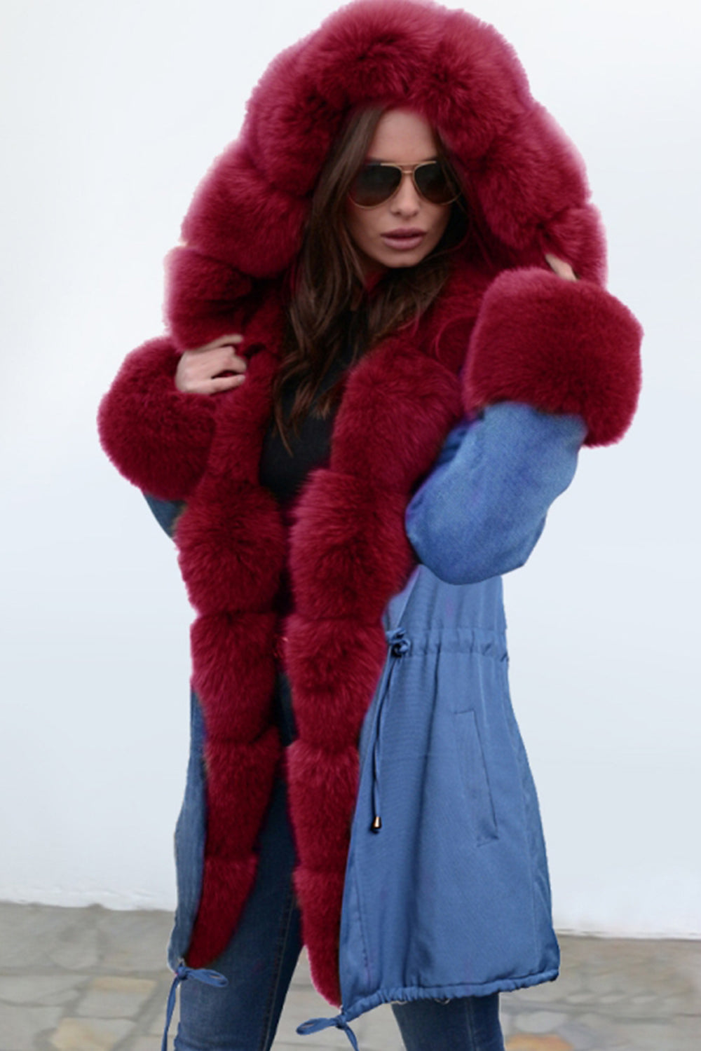 Wool Collar Drawstring Parka Coat for Stylish Warmth