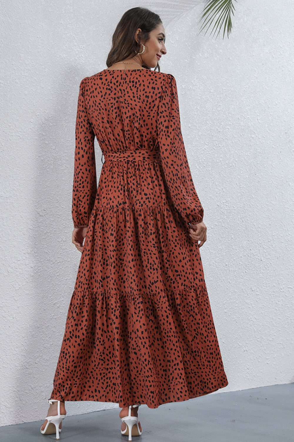 Casual V-Neck Printed Long Dress - Fashionpara