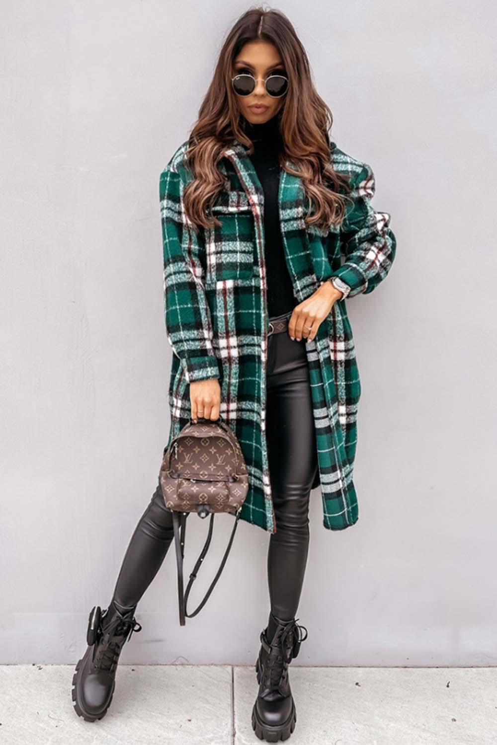Elegant Plaid Woolen Coat with Classic Tailored Fit