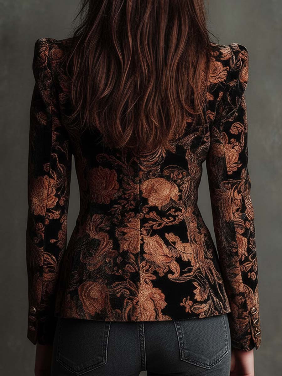 Floral Jacquard Velvet Peak Lapel Fitted Blazer 6
