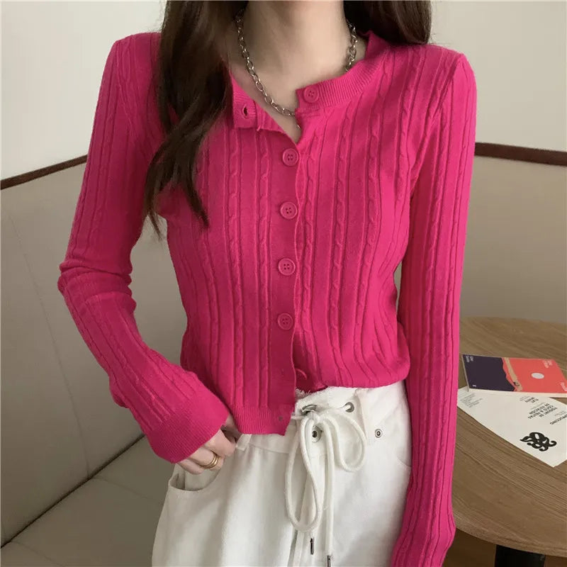 Casual O-Neck Soft Twisted Knit Cardigan