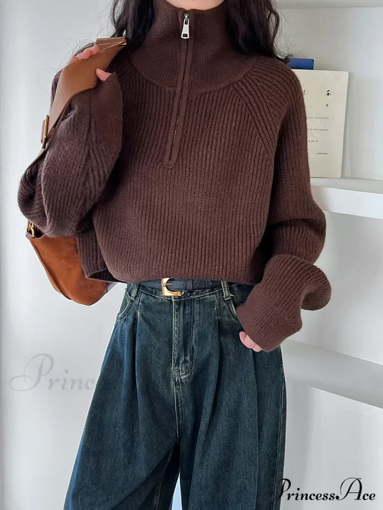 100% Cashmere Semi-TurtleNeck Loose Thick Red Knit Christmas Sweater