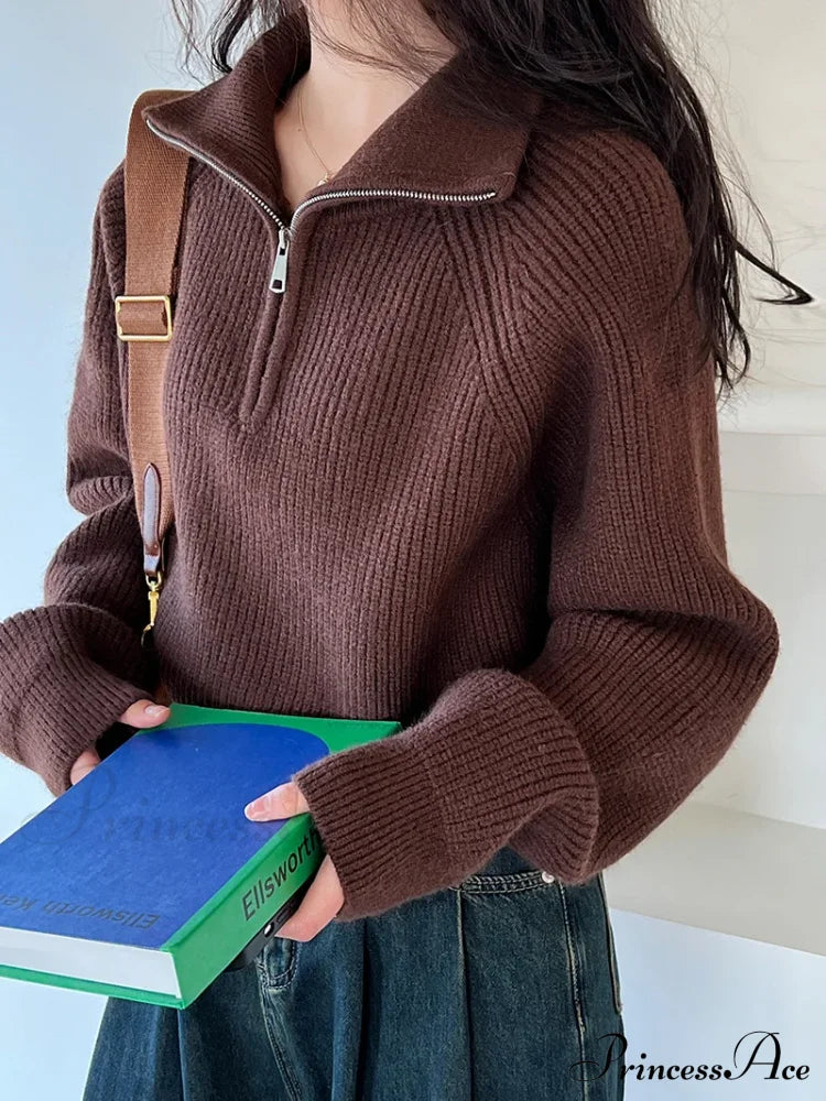 100% Cashmere Semi-TurtleNeck Loose Thick Red Knit Christmas Sweater