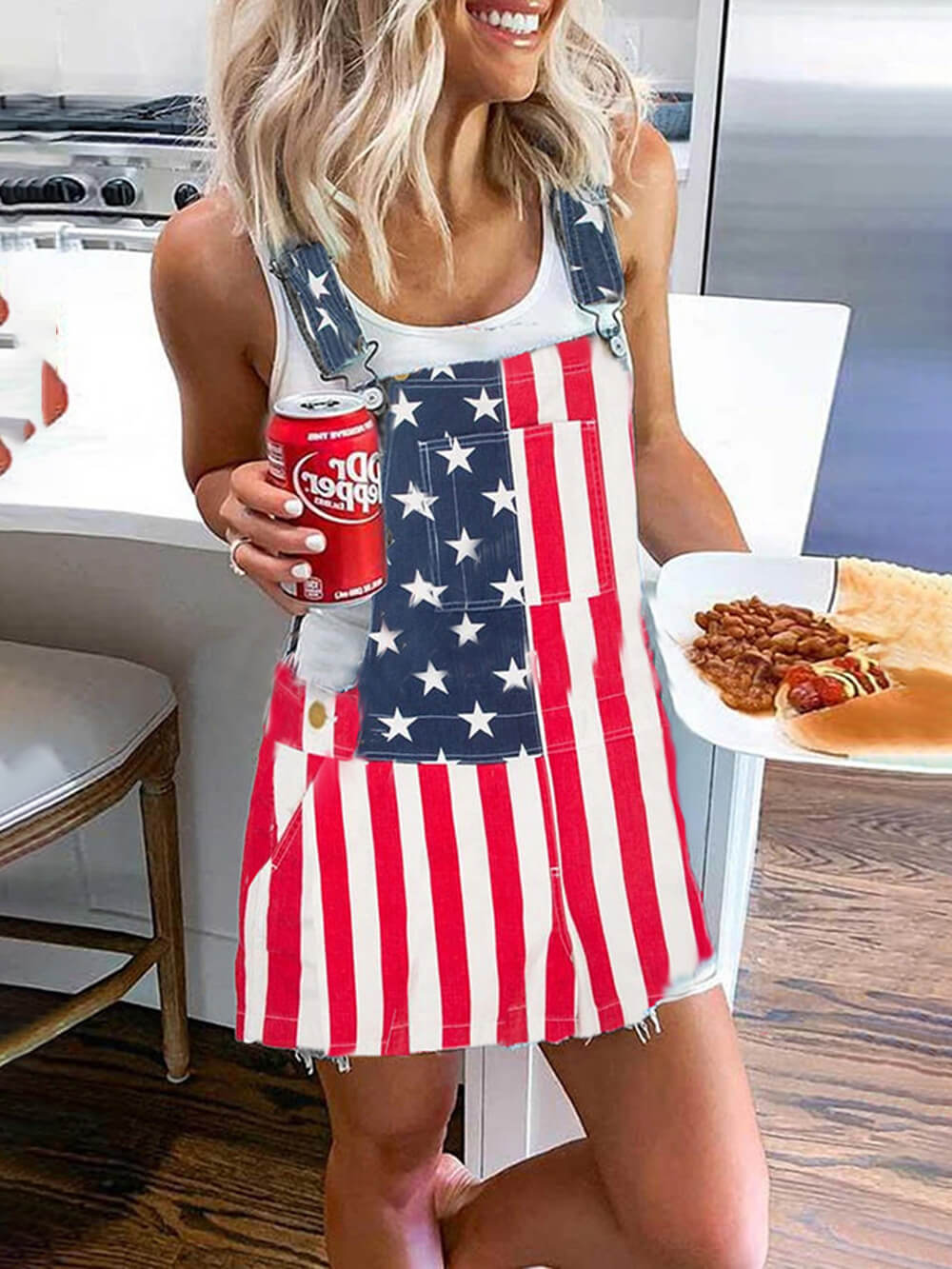Independence Day Flag Print Pocket Strap Mini Dress - Fashionpara