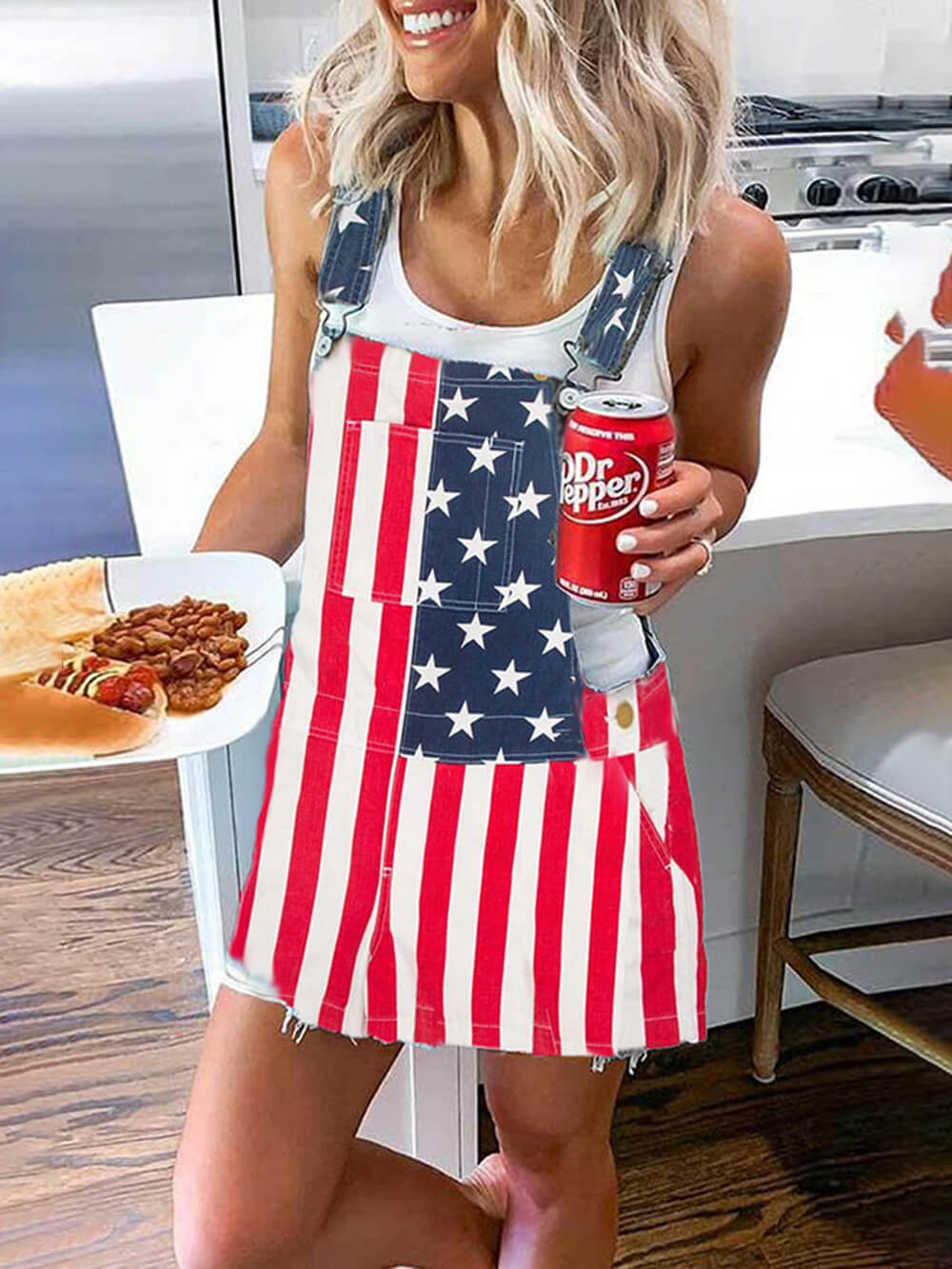 Independence Day Flag Print Pocket Strap Mini Dress - Fashionpara