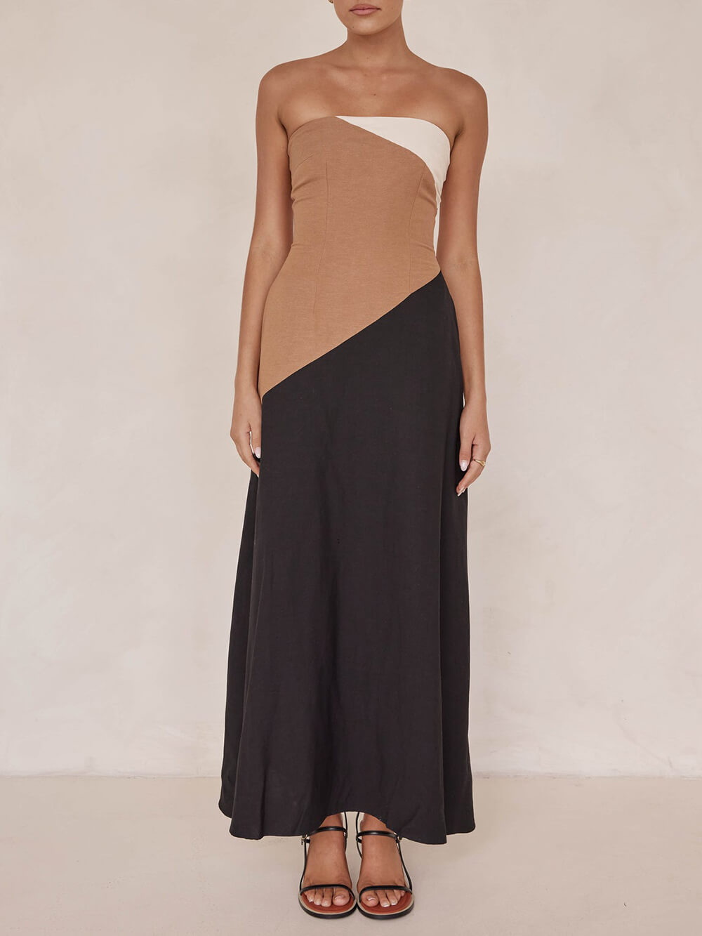 Asymmetrical Color-Blocked Maxi Dress - Fashionpara