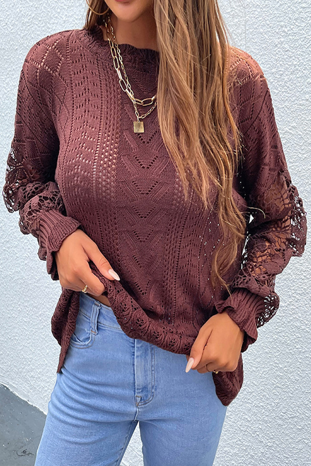 Lace Patchwork Hollow Sweater for Elegant Layering Style