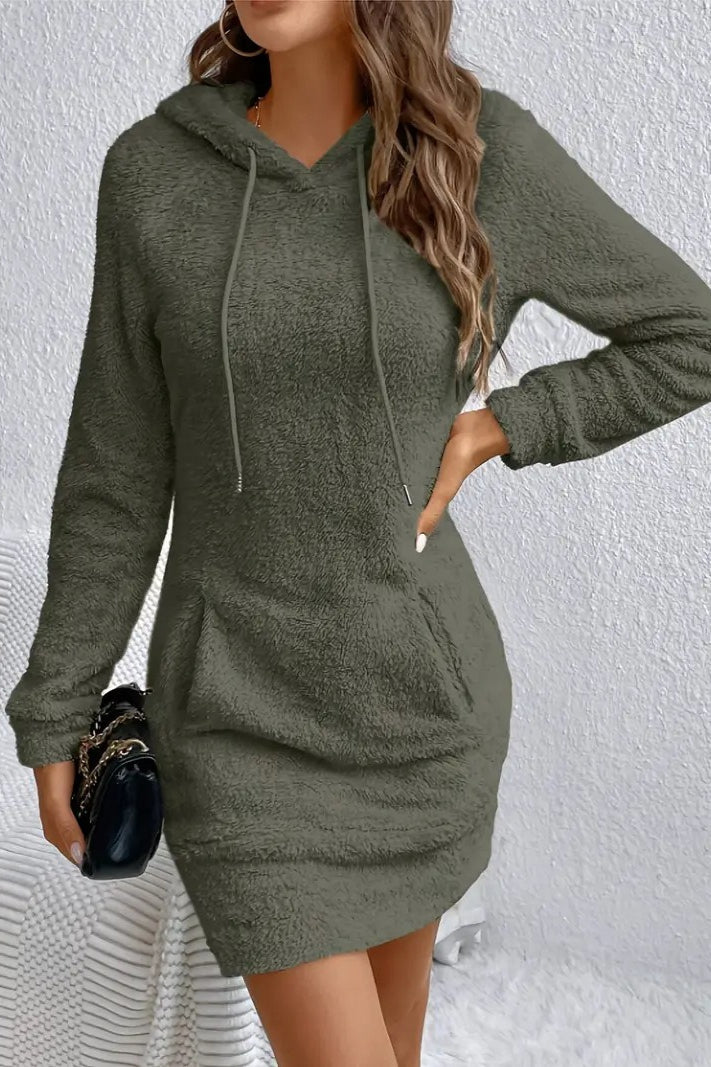 Teddy Fleece Hooded Long Sleeve Bodycon Mini Dress 11
