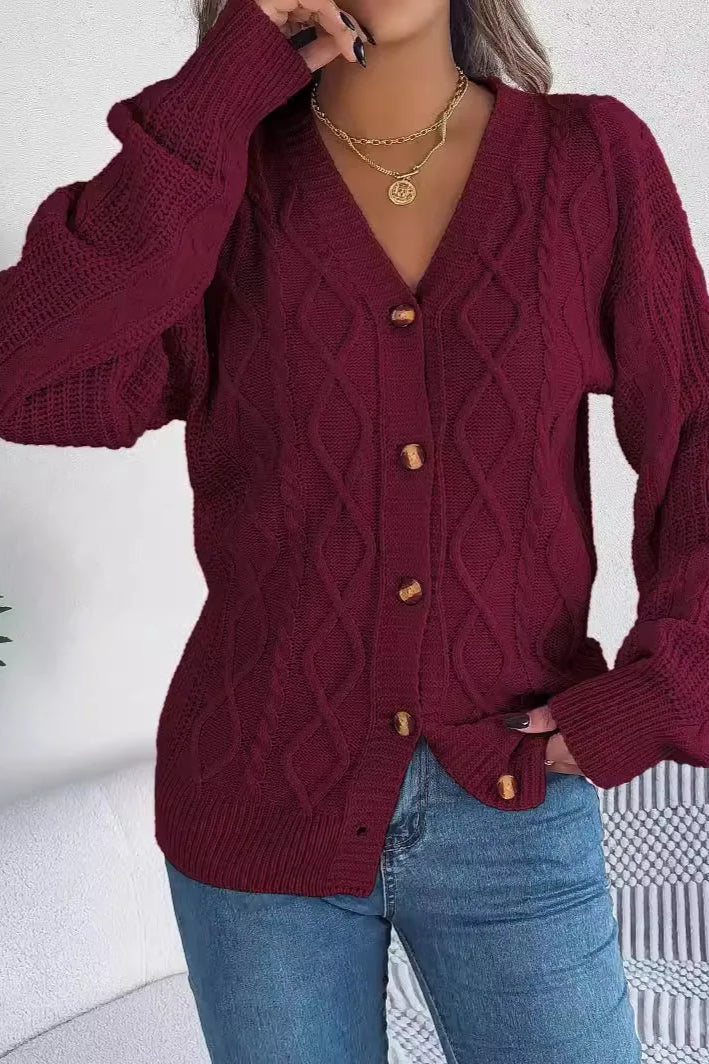 Knitted Long Sleeve Loose Single Breasted Cardigan 8